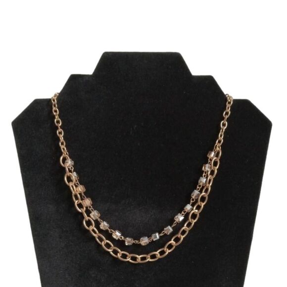Paparazzi Block Party Princess Gold Toned MetalDouble Strand Statement Necklace - Picture 1 of 10